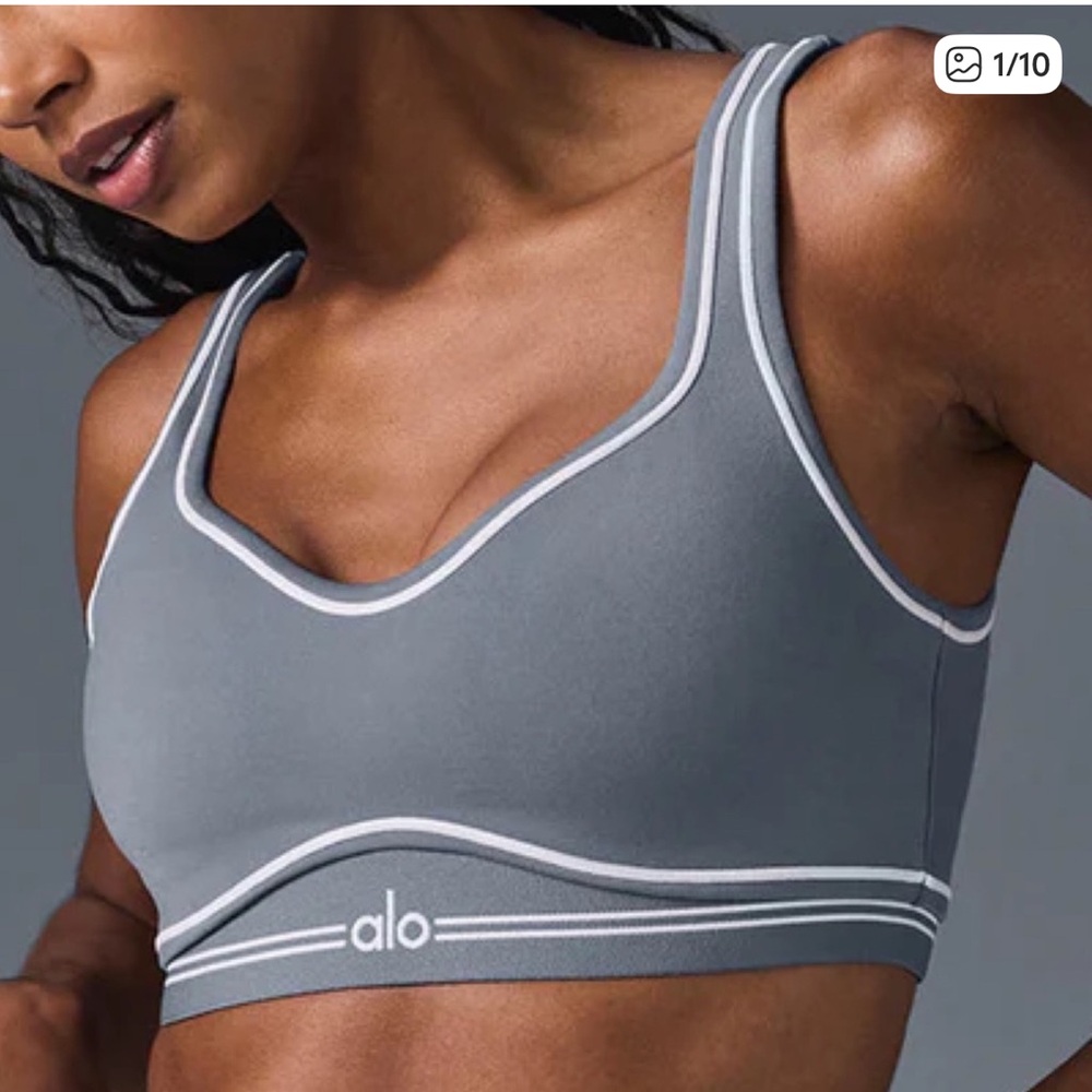 Alo Airbrush Heart Throb Sports Bra - Steel Grey